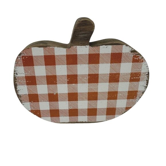 Rustic Orange Buffalo Plaid Pumpkin 5in Collins Fall Autumn Tiered Tray Decor - Picture 1 of 8